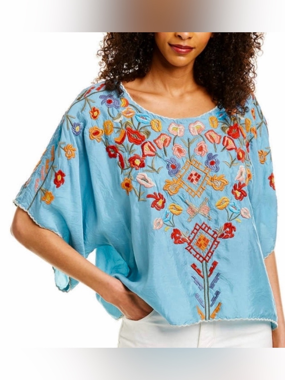 Johnny Was Lombriga Gray Embroidered Top - Picture 7 of 9